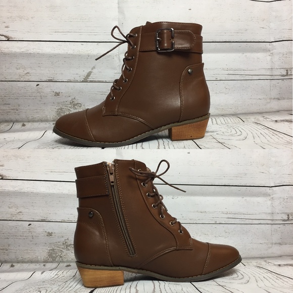Shoes - Brown Strap Buckle Zipper Heel Ankle Booties